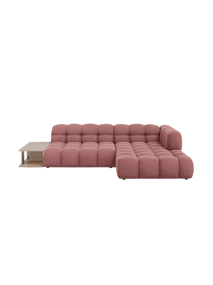 
4-Seater Designer Corner Sofa "Sky" with Side Table - Velvet Flamingo Pink / Right-hand corner section