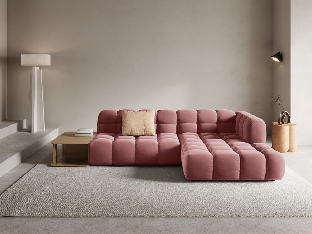 
4-Seater Designer Corner Sofa "Sky" with Side Table - Velvet Flamingo Pink / Right-hand corner section