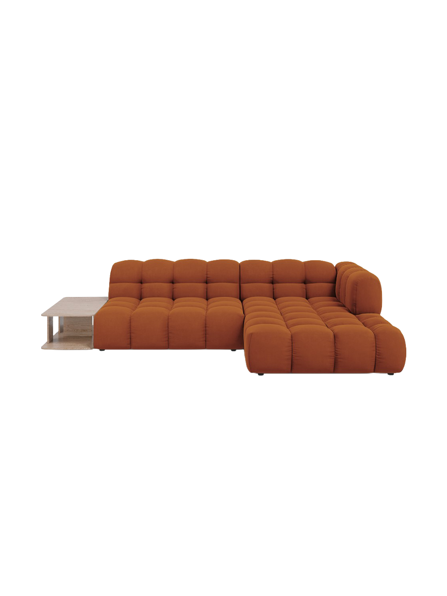 
4-Seater Designer Corner Sofa "Sky" with Side Table - Velvet Terracotta / Right-hand corner section