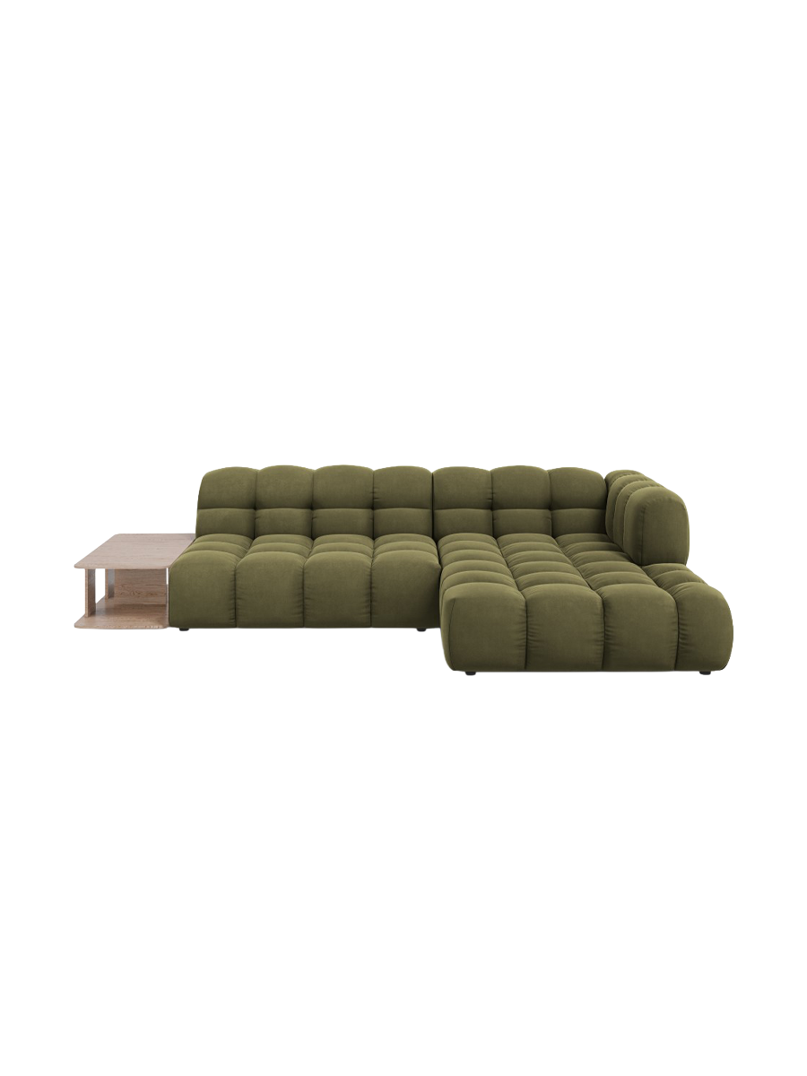 
4-Seater Designer Corner Sofa "Sky" with Side Table - Velvet Light Green / Right-hand corner section