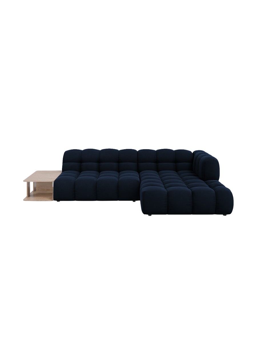 
4-Seater Designer Corner Sofa "Sky" with Side Table - Velvet Royal Blue / Right-hand corner section