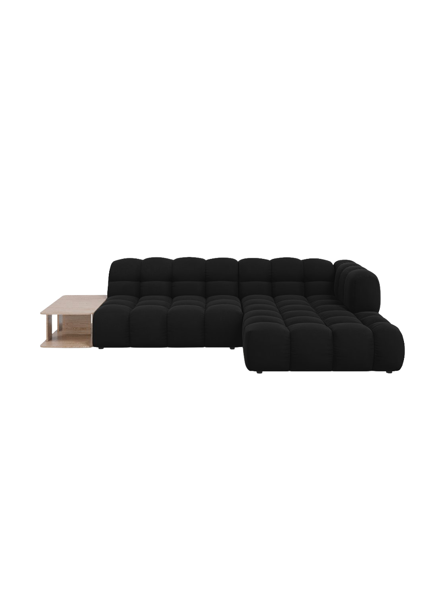 
4-Seater Designer Corner Sofa "Sky" with Side Table - Velvet Black / Right-hand corner section