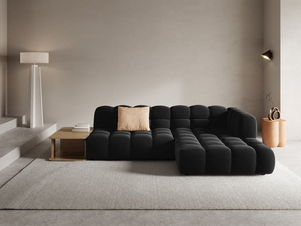 
4-Seater Designer Corner Sofa "Sky" with Side Table - Velvet Black / Right-hand corner section