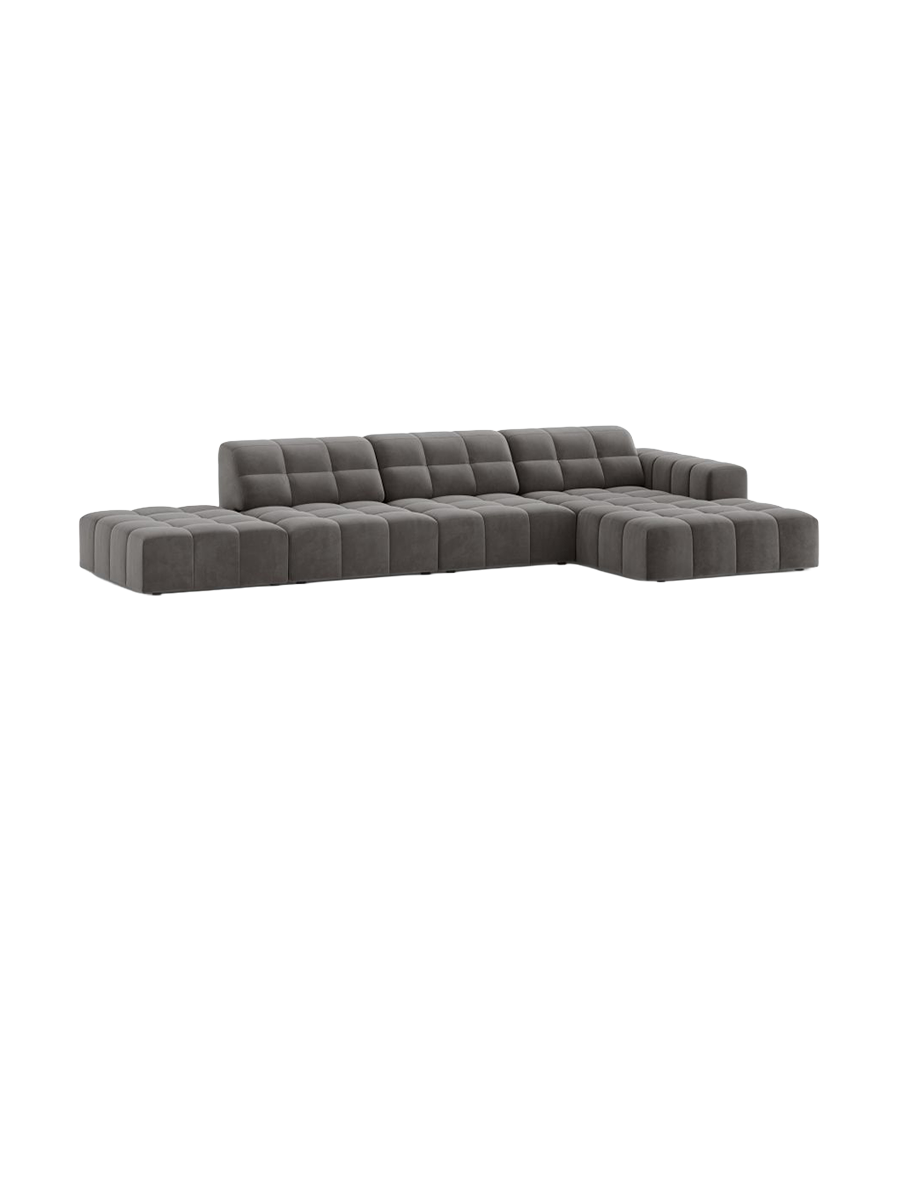 
5-seater designer corner sofa "Chicago" - Velvet Light Grey / Right-hand corner section