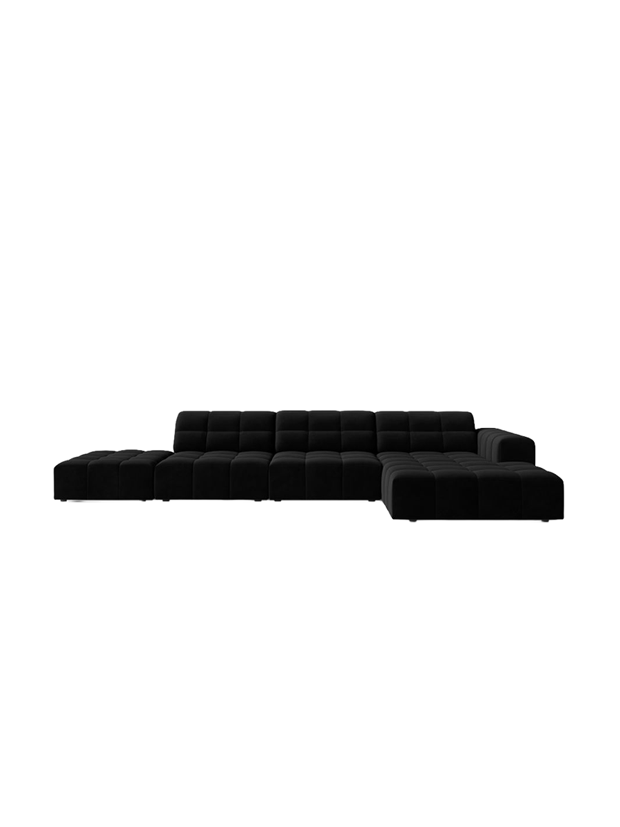 
5-seater designer corner sofa "Chicago" - Velvet Black / Right-hand corner section