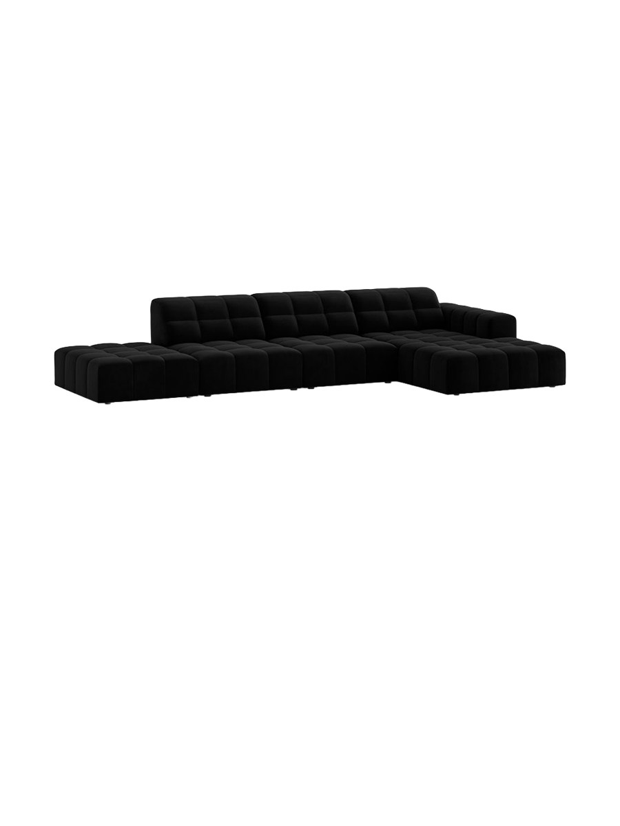 
5-seater designer corner sofa "Chicago" - Velvet Black / Right-hand corner section