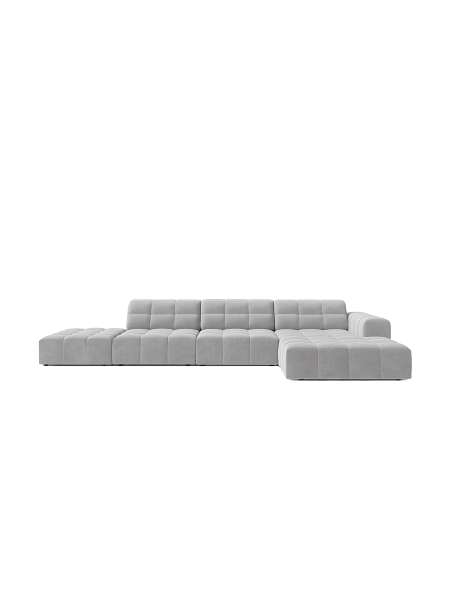 
5-seater designer corner sofa "Chicago" - Velvet Silver / Right-hand corner section