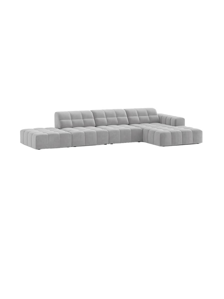 
5-seater designer corner sofa "Chicago" - Velvet Silver / Right-hand corner section