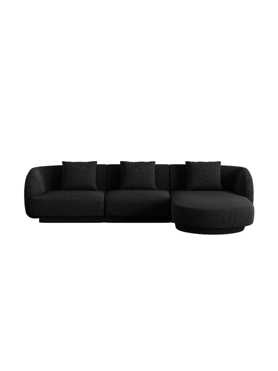 
4-seater designer corner sofa "Tulum" - Chenille Black / Right-hand corner section