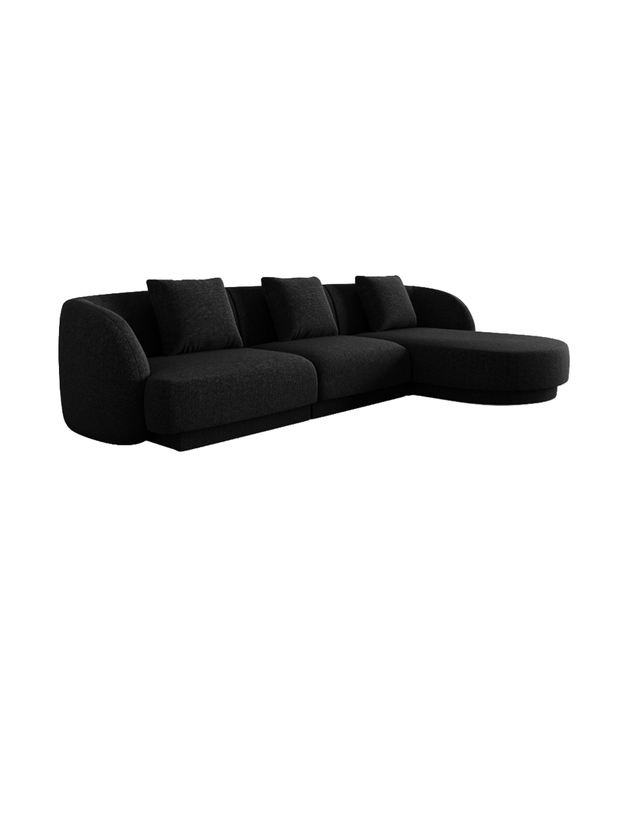 
4-seater designer corner sofa "Tulum" - Chenille Black / Right-hand corner section