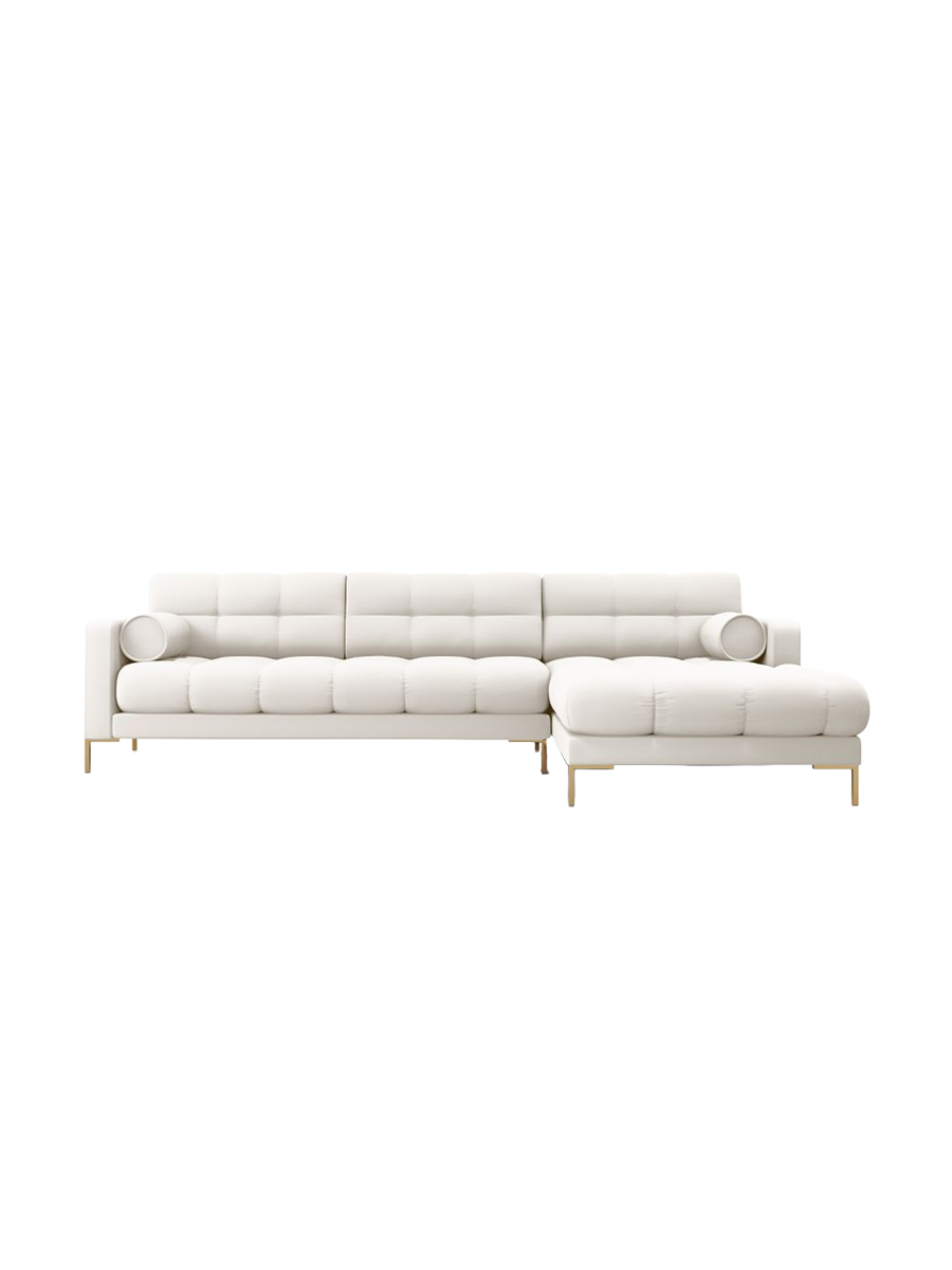 
5-Sitzer Design Ecksofa „Bali“ - Strukturstoff Beige hell / Gold / Eckteil rechts