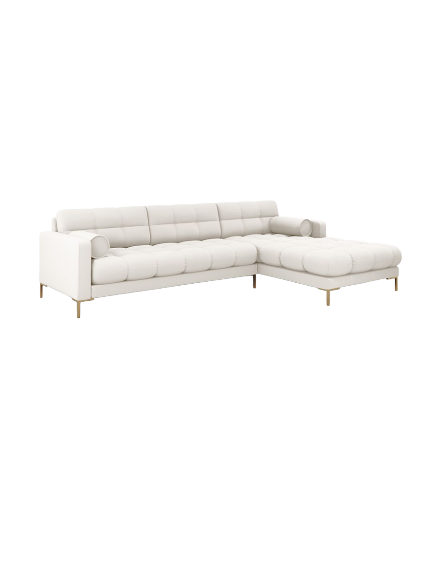 
5-Sitzer Design Ecksofa „Bali“ - Strukturstoff Beige hell / Gold / Eckteil rechts