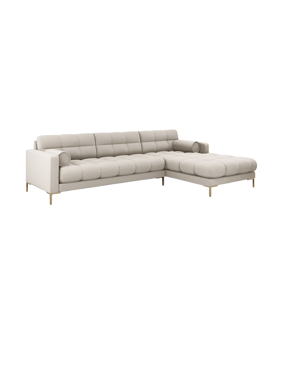 
5-Sitzer Design Ecksofa „Bali“ - Strukturstoff Beige / Gold / Eckteil rechts