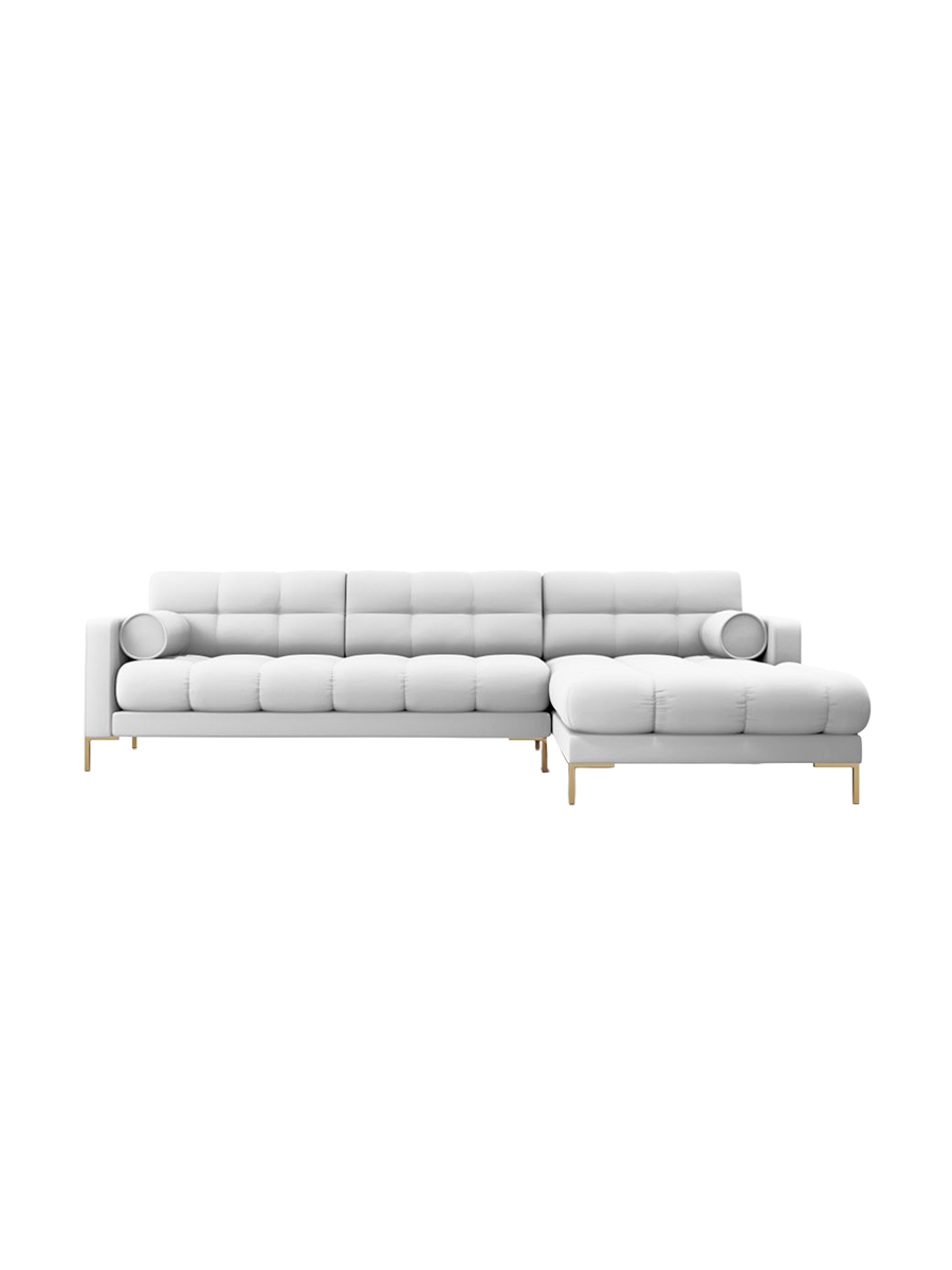 
5-Sitzer Design Ecksofa „Bali“ - Strukturstoff Hellgrau / Gold / Eckteil rechts