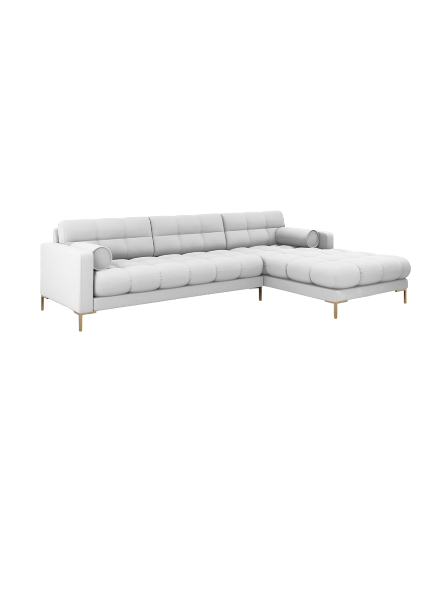 
5-Sitzer Design Ecksofa „Bali“ - Strukturstoff Hellgrau / Gold / Eckteil rechts