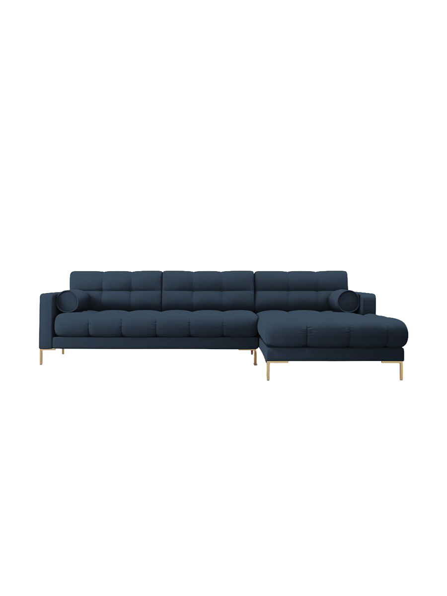 
5-Sitzer Design Ecksofa „Bali“ - Strukturstoff Blau / Gold / Eckteil rechts