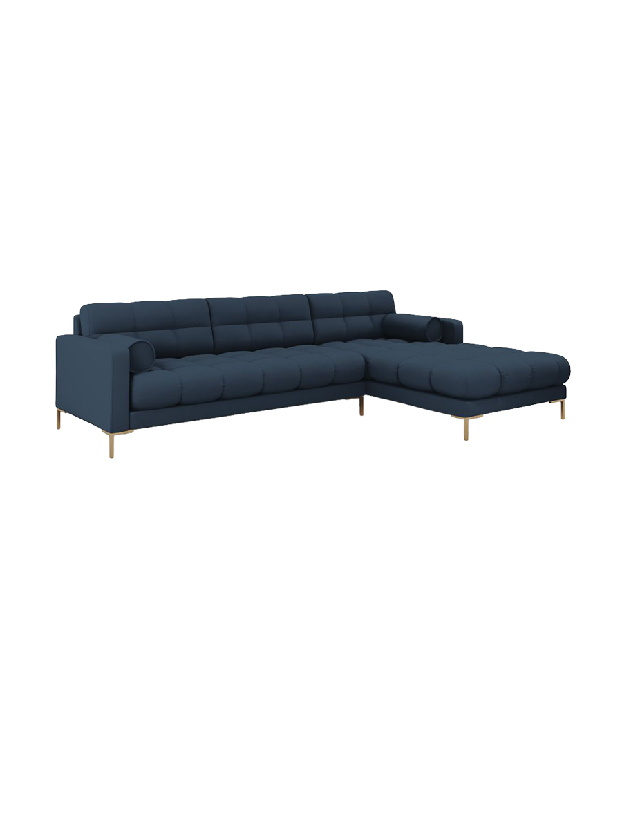 
5-Sitzer Design Ecksofa „Bali“ - Strukturstoff Blau / Gold / Eckteil rechts