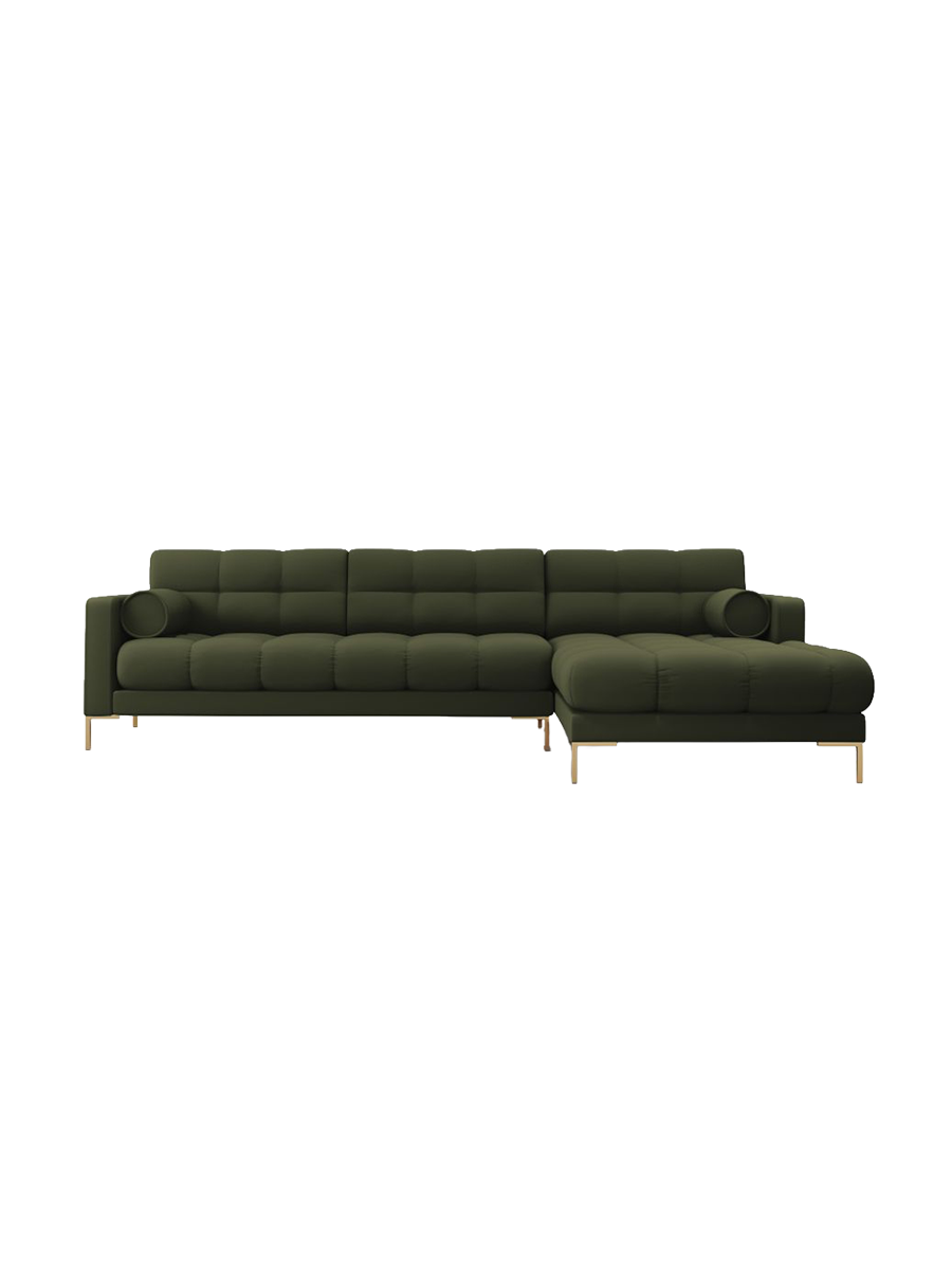 
5-Sitzer Design Ecksofa „Bali“ - Strukturstoff Grün / Gold / Eckteil rechts