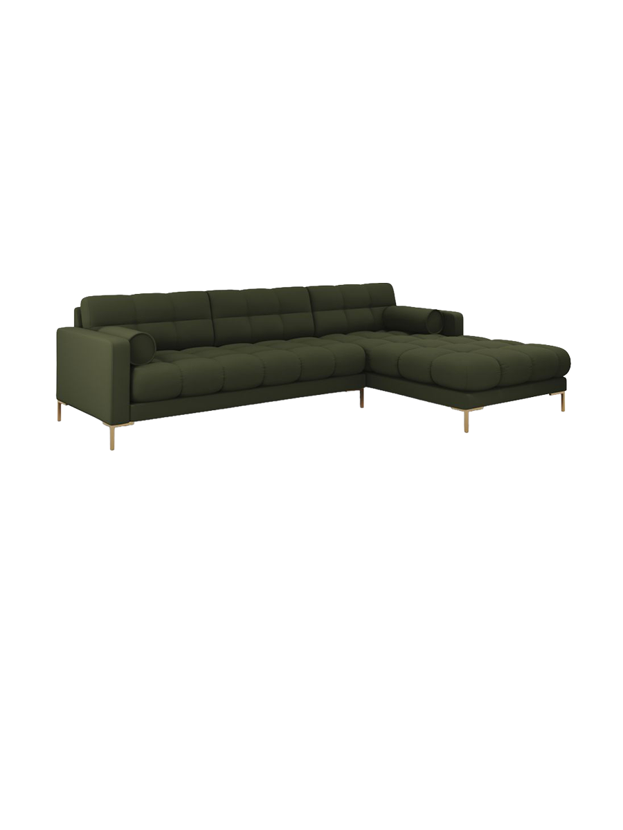 
5-Sitzer Design Ecksofa „Bali“ - Strukturstoff Grün / Gold / Eckteil rechts