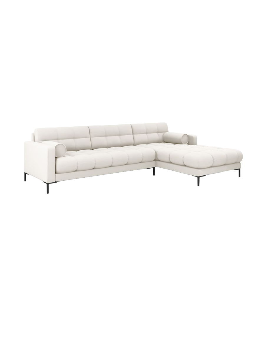 
5-Sitzer Design Ecksofa „Bali“ - Strukturstoff Beige hell / Schwarz / Eckteil rechts