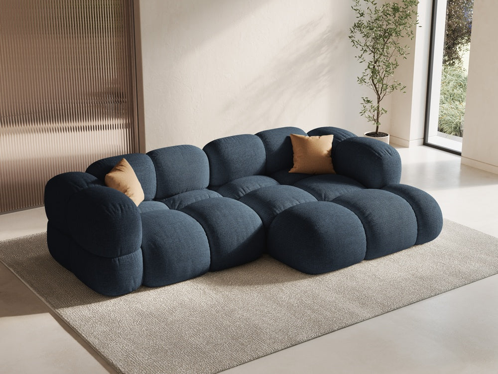 
3-Seater Designer Corner Sofa "Loretto" - Structured Fabric Dark Blue / Right-hand corner section