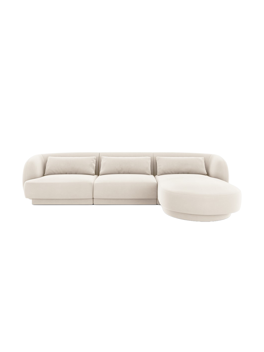 
4-seater designer corner sofa "Tulum" - Light Beige Velvet / Right-hand corner section