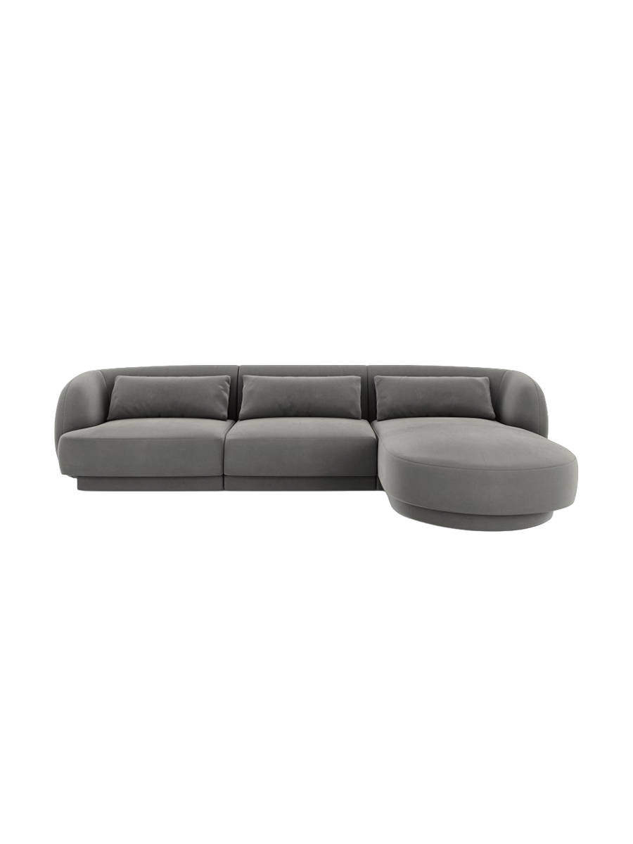 
4-seater designer corner sofa "Tulum" - Velvet Light Grey / Right-hand corner section