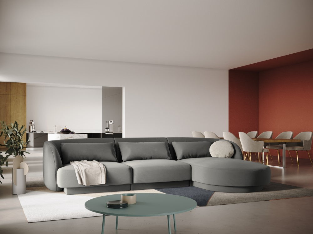 
4-seater designer corner sofa "Tulum" - Velvet Light Grey / Right-hand corner section