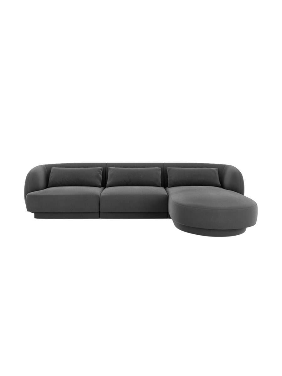 
4-seater designer corner sofa "Tulum" - Velvet Grey / Right-hand corner section