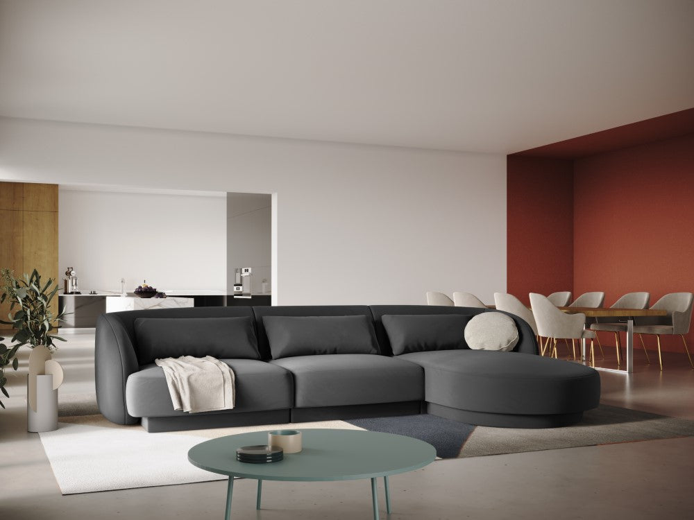 
4-seater designer corner sofa "Tulum" - Velvet Grey / Right-hand corner section