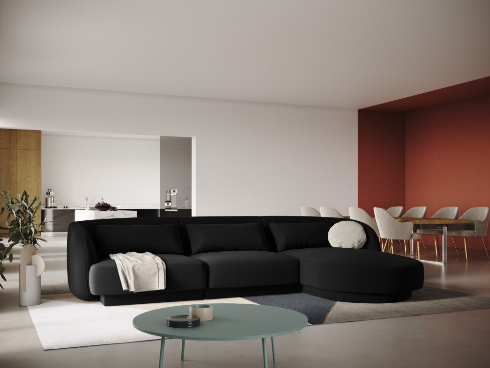 
4-seater designer corner sofa "Tulum" - Velvet Black / Right-hand corner section