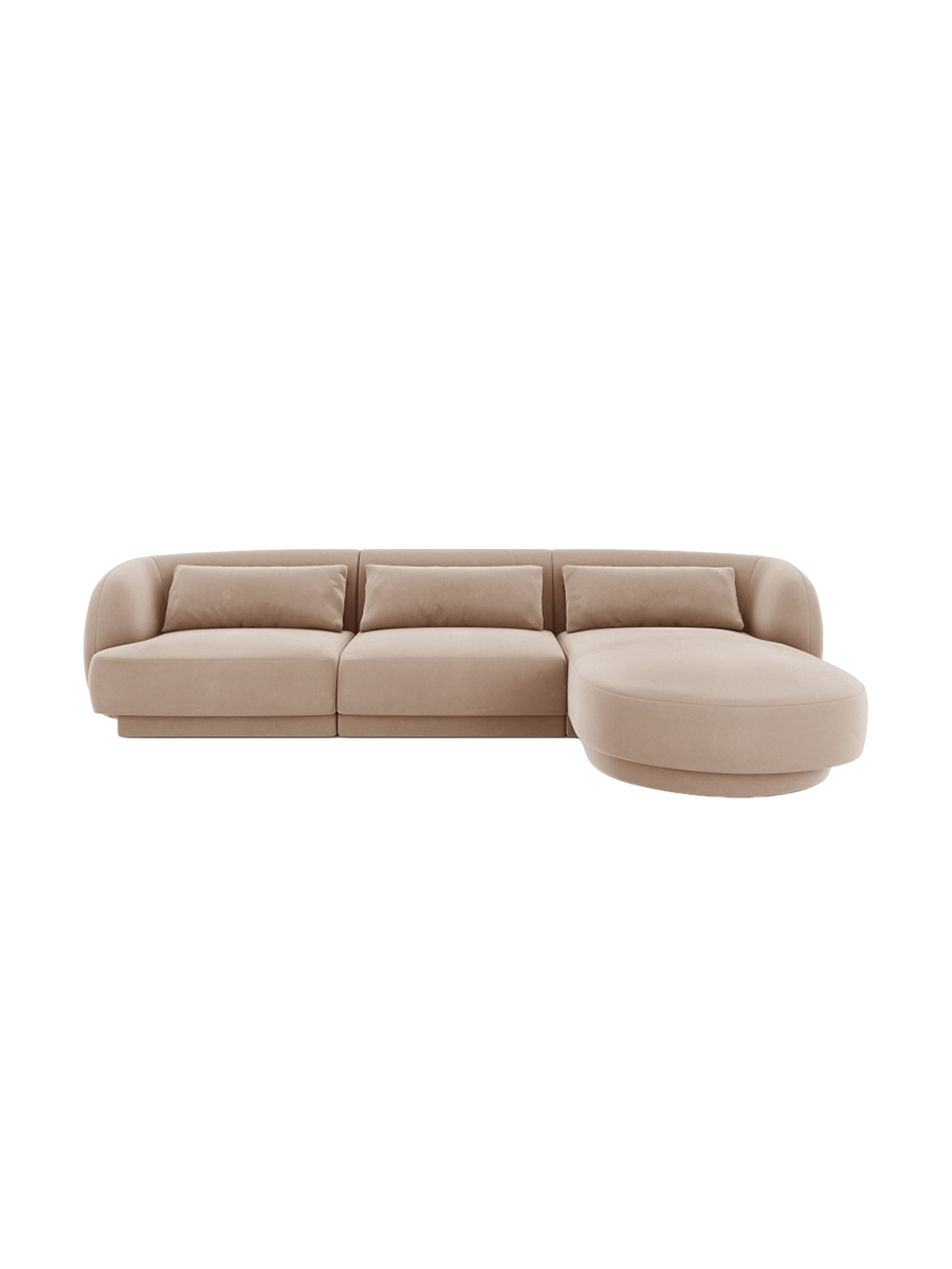 
4-seater designer corner sofa "Tulum" - Velvet Beige / Right-hand corner section