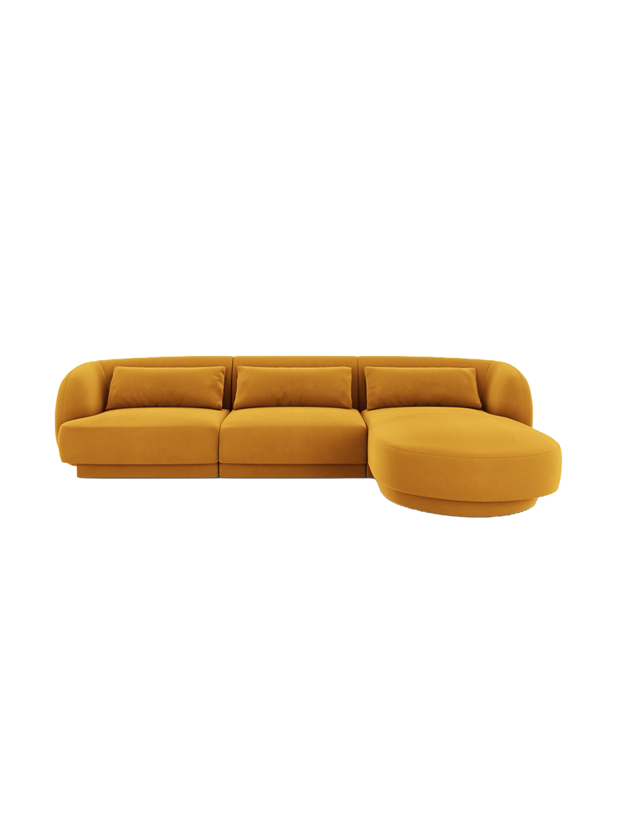 
4-seater designer corner sofa "Tulum" - Velvet Mustard Yellow / Right-hand corner section