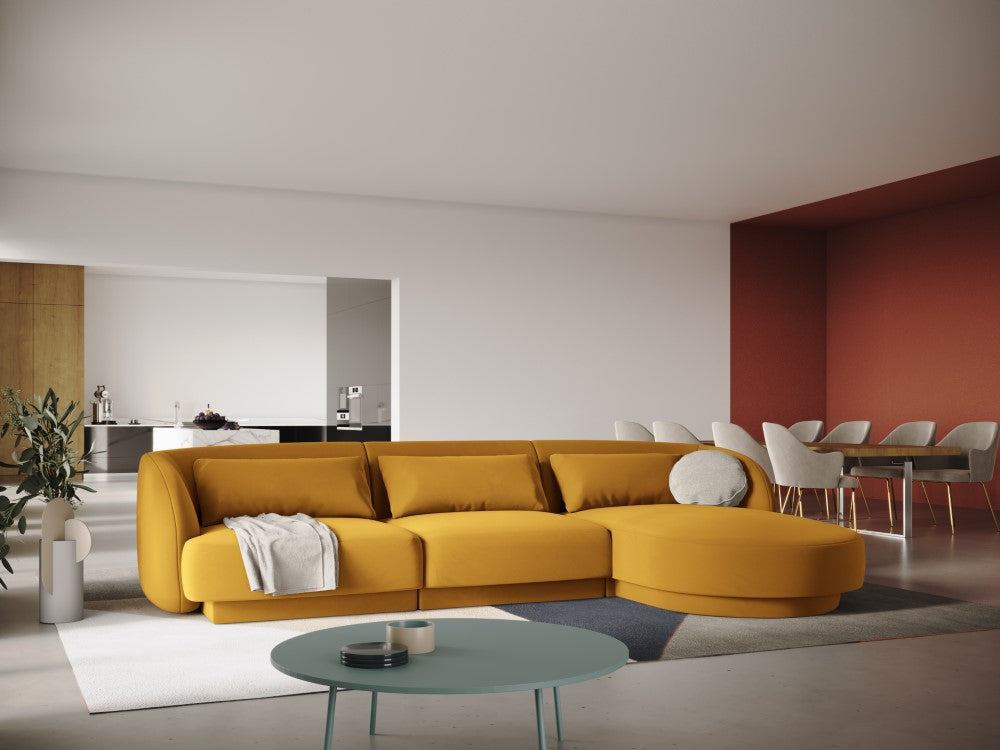 
4-seater designer corner sofa "Tulum" - Velvet Mustard Yellow / Right-hand corner section