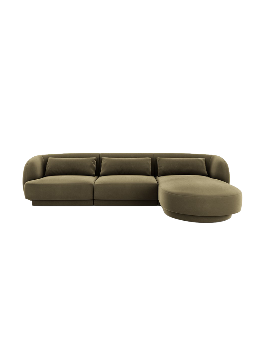 
4-seater designer corner sofa "Tulum" - Velvet Olive Green / Right-hand corner section