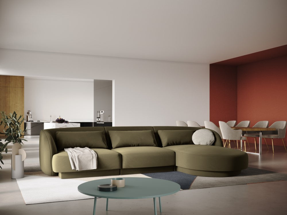 
4-seater designer corner sofa "Tulum" - Velvet Olive Green / Right-hand corner section