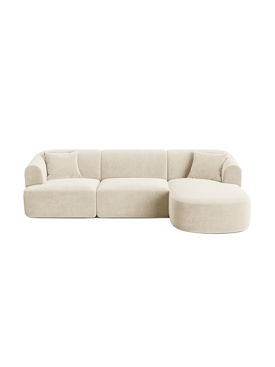 
4-Seater Designer Corner Sofa "Campi" - Light Beige Velvet / Right-hand corner section