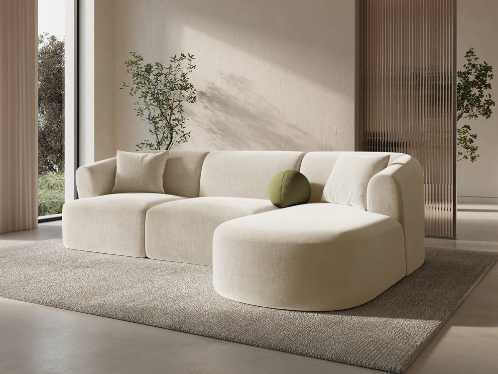 
4-Seater Designer Corner Sofa "Campi" - Light Beige Velvet / Right-hand corner section