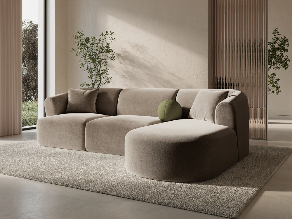 
4-Seater Designer Corner Sofa "Campi" - Velvet Beige Dark / Right-hand corner section
