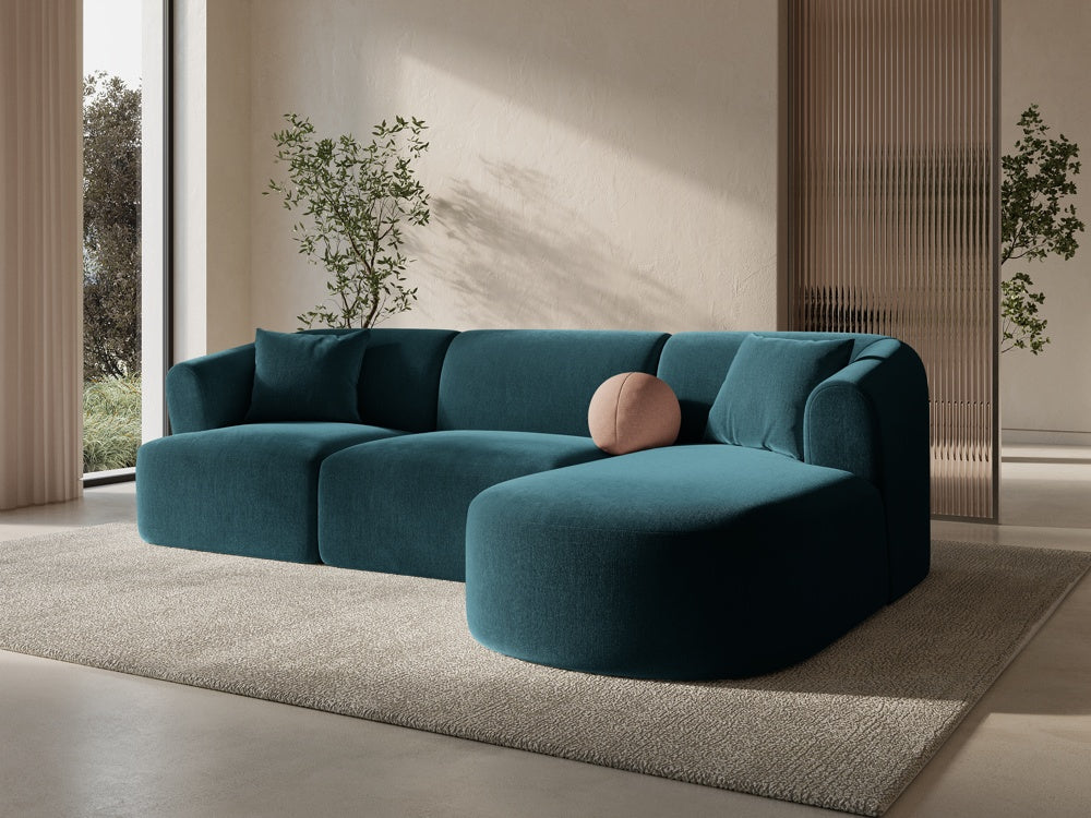 
4-Seater Designer Corner Sofa "Campi" - Dark petrol velvet / Right-hand corner section