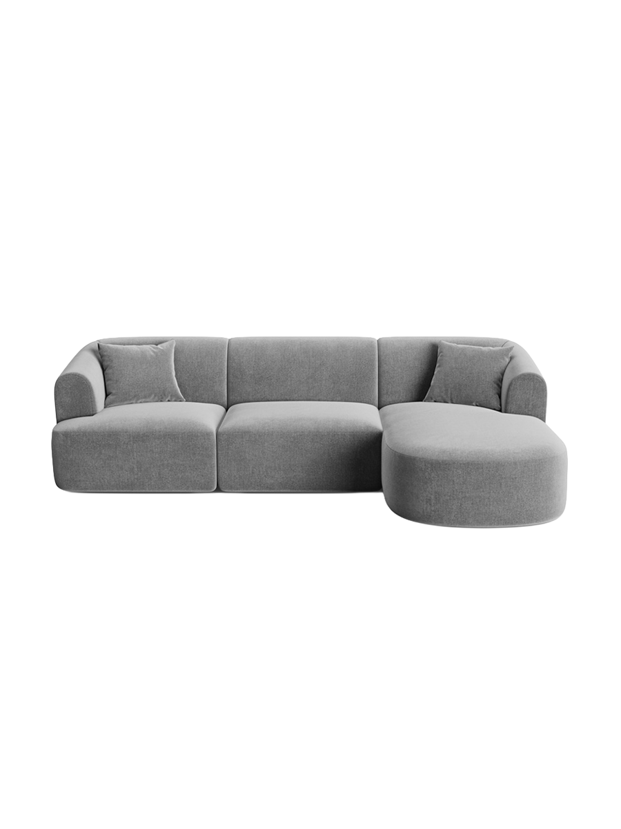 
4-Seater Designer Corner Sofa "Campi" - Velvet Grey / Right-hand corner section