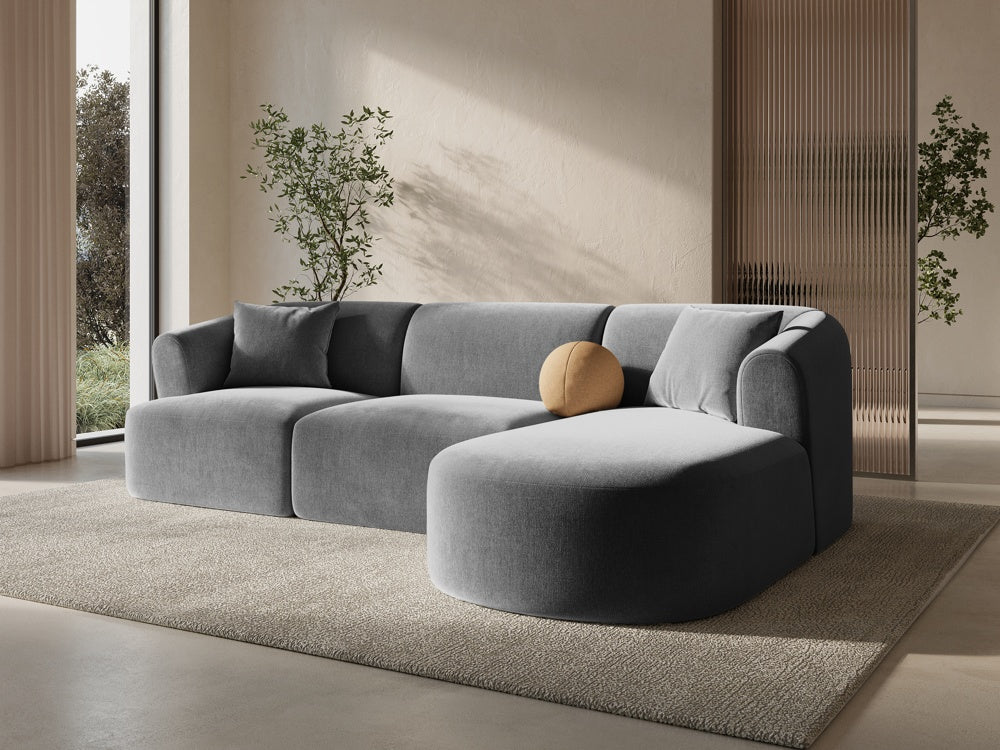 
4-Seater Designer Corner Sofa "Campi" - Velvet Grey / Right-hand corner section