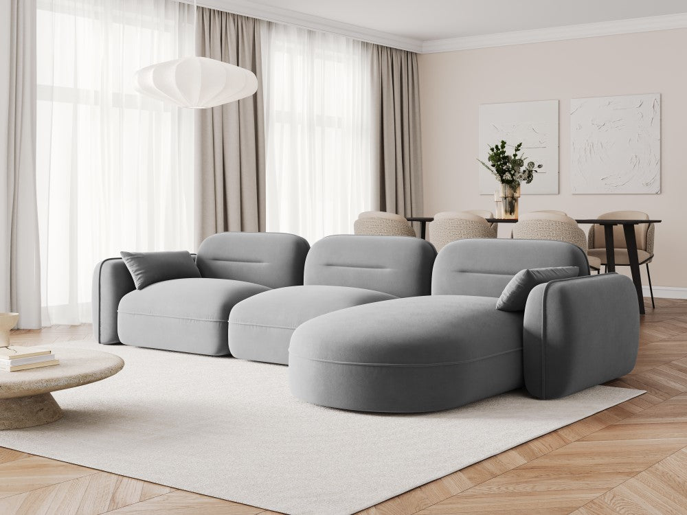 
5-Sitzer Design Ecksofa „Sydney“ - Samt Hellgrau / Eckteil rechts