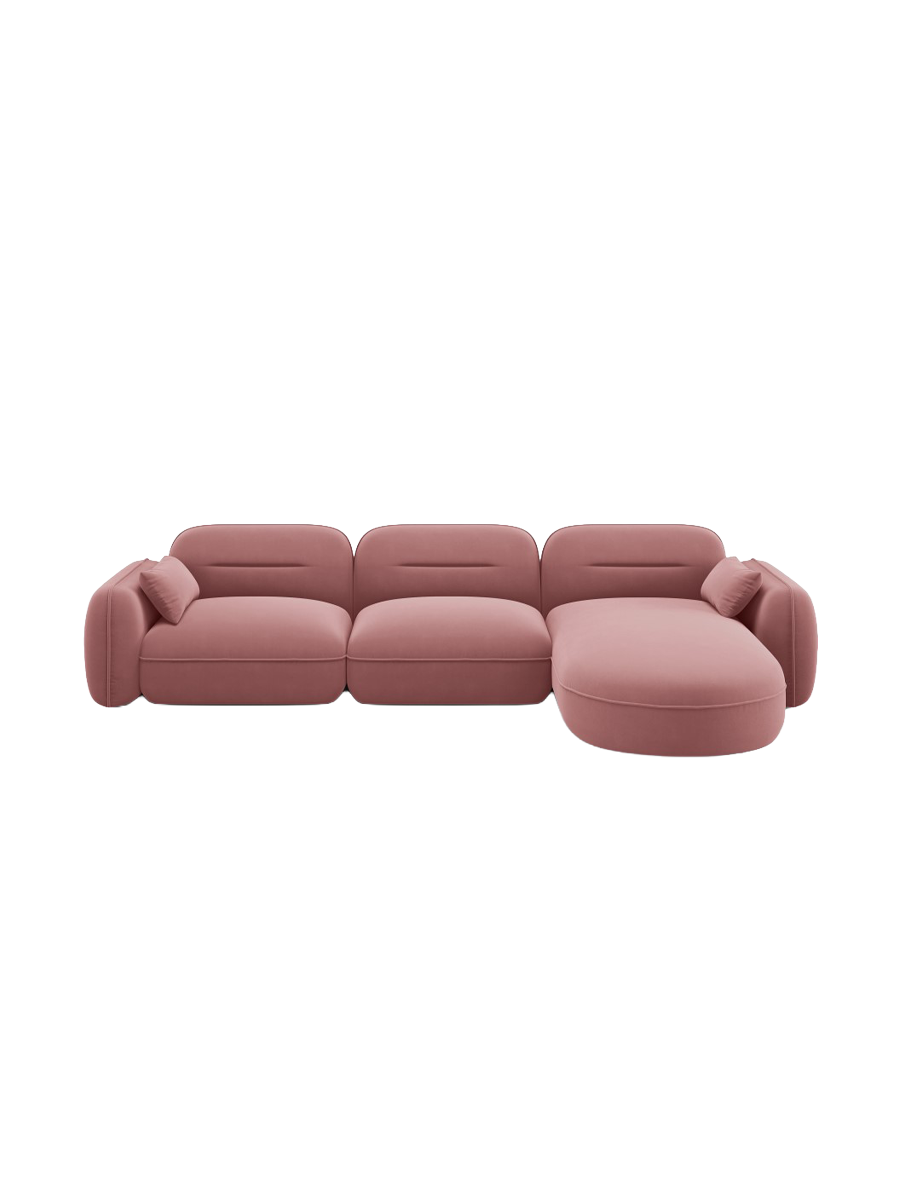 
5-Sitzer Design Ecksofa „Sydney“ - Samt Flamingo Rosa / Eckteil rechts