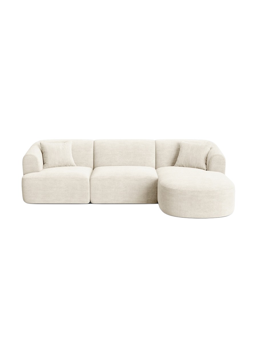 
4-Seater Designer Corner Sofa "Campi" - Corduroy Ivory / Right-hand corner section