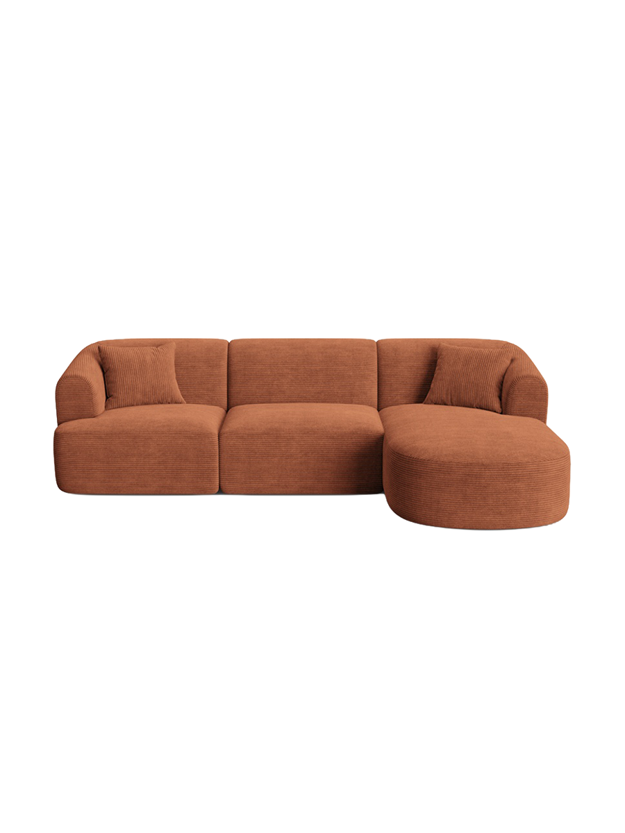 
4-Seater Designer Corner Sofa "Campi" - Cord Terracotta / Right-hand corner section