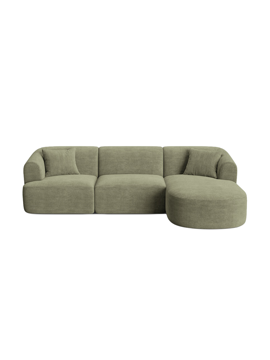 
4-Seater Designer Corner Sofa "Campi" - Cord Moss Green / Right-hand corner section