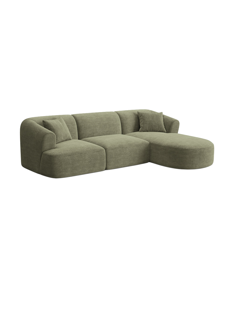 
4-Seater Designer Corner Sofa "Campi" - Cord Moss Green / Right-hand corner section