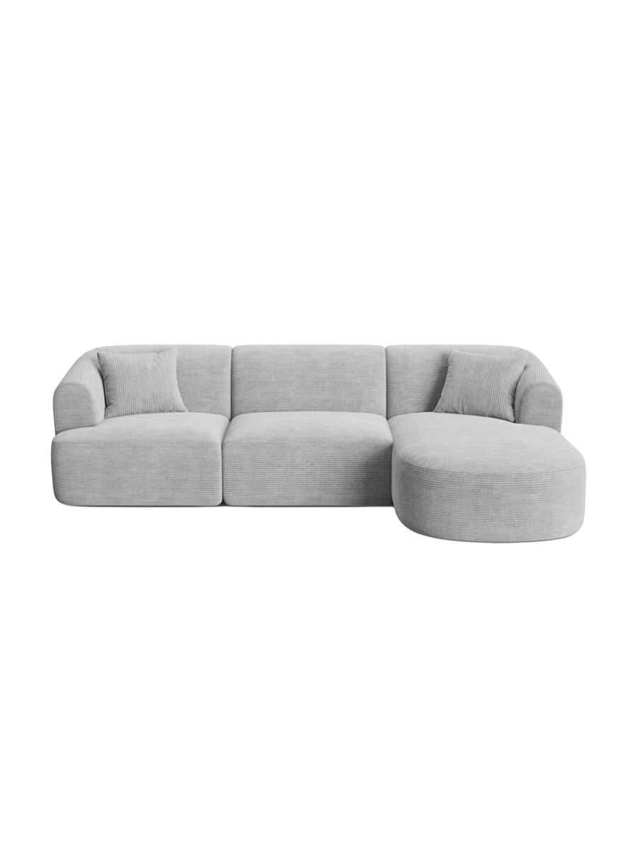 
4-Seater Designer Corner Sofa "Campi" - Cord Silver / Right-hand corner section