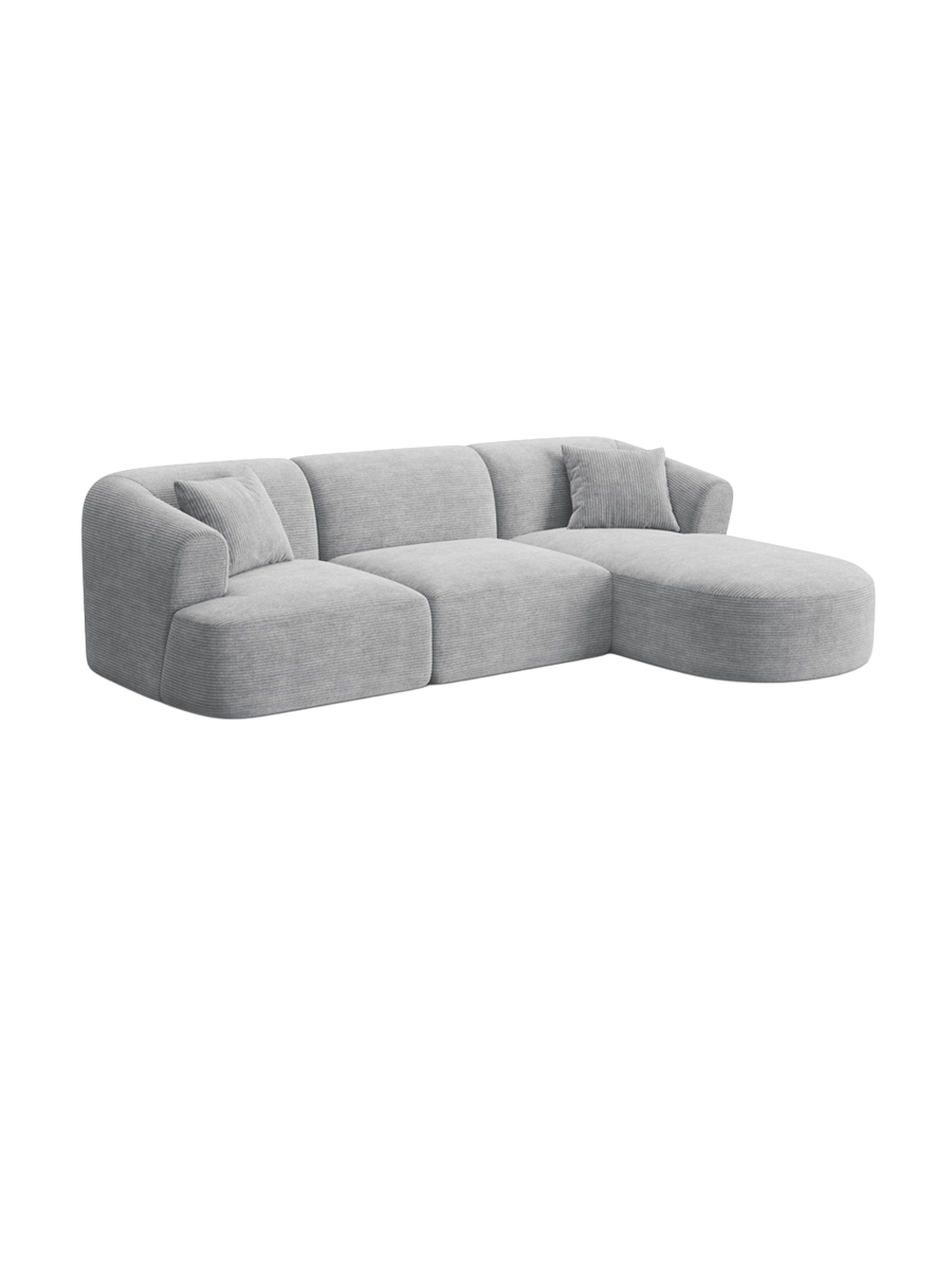 
4-Seater Designer Corner Sofa "Campi" - Cord Silver / Right-hand corner section
